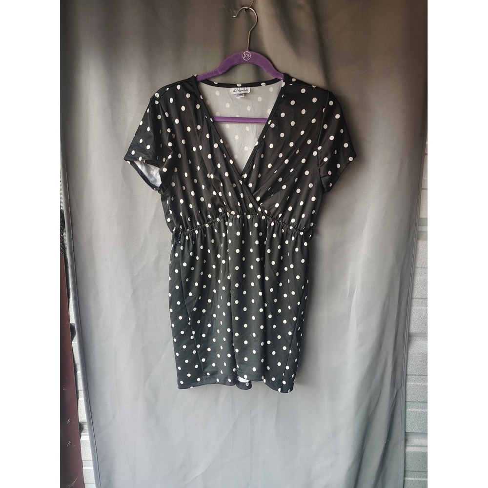 Oh! Mamma Maternity Polka Dot Surplice V-Neck Empire Waist Top Black White Large